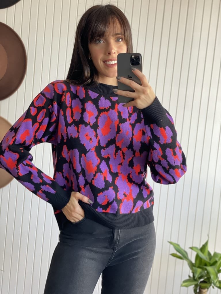 SWETAER ANIMAL PRINT VIOLET
