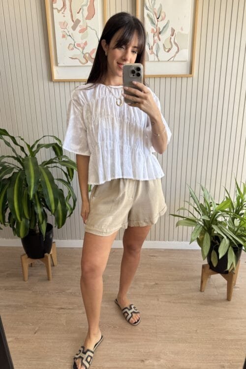 Alternative view of SHORT HARLEM LINO LISO BEIGE