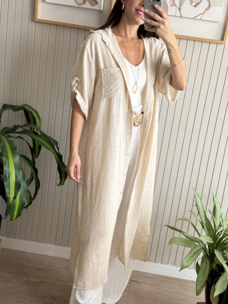 VESTIDO CAMISERO BEIGE - Image 2