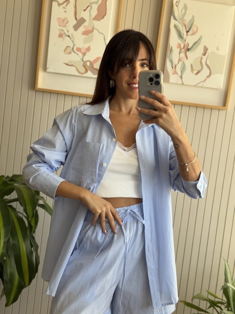 CAMISA RAYADA CELESTE