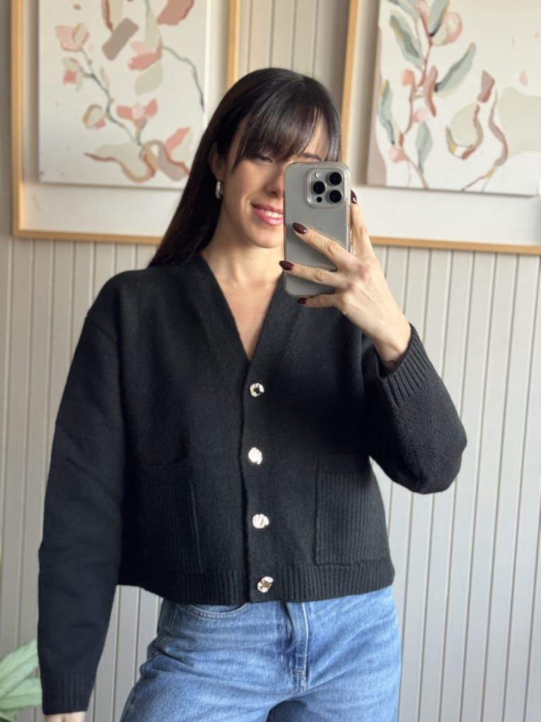 CARDIGAN DAMERO NEGRO