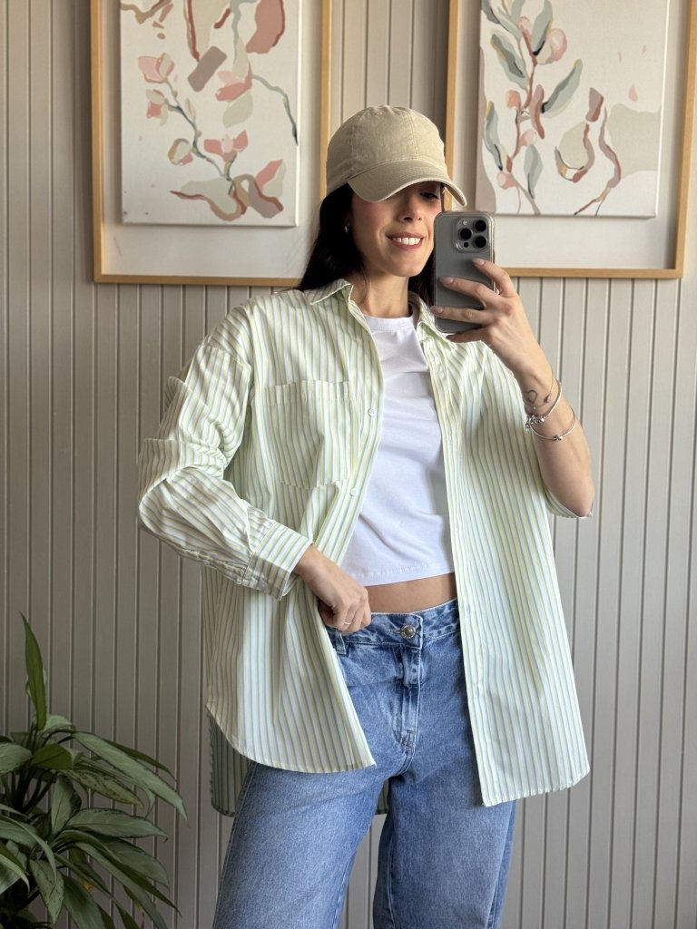 CAMISA OVER RAYADA AMARELLA