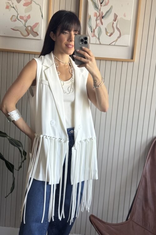 CHALECO CON FLECOS BLANCO