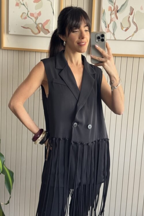 CHALECO CON FLECOS NEGRO