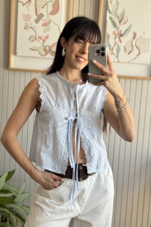 BLUSA TIRITAS CELESTE