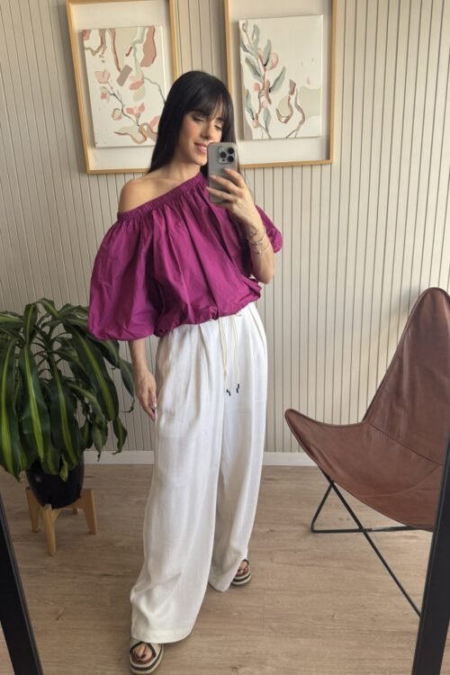 Alternative view of PANTALON WIDE LEG BLANCO RUSTICO