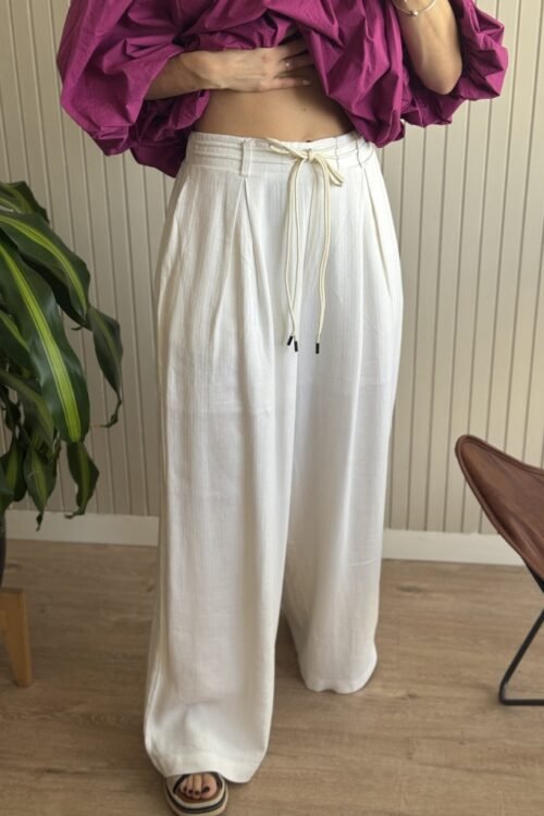 PANTALON WIDE LEG BLANCO RUSTICO