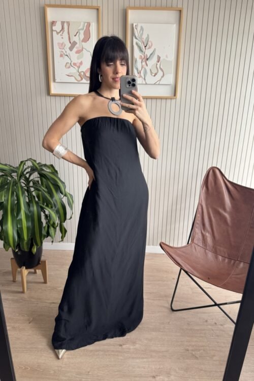 VESTIDO STRAPPLES SEDA NEGRO