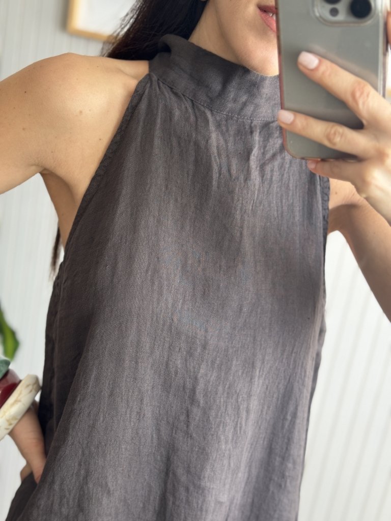 VESTIDO HOLTER CHOCO 100% LINO - Image 3