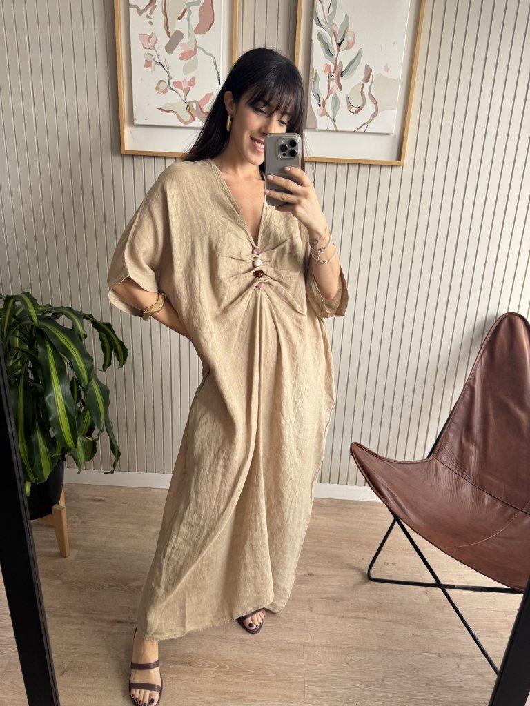 VESTIDO CARLO BEIGE 100% LINO