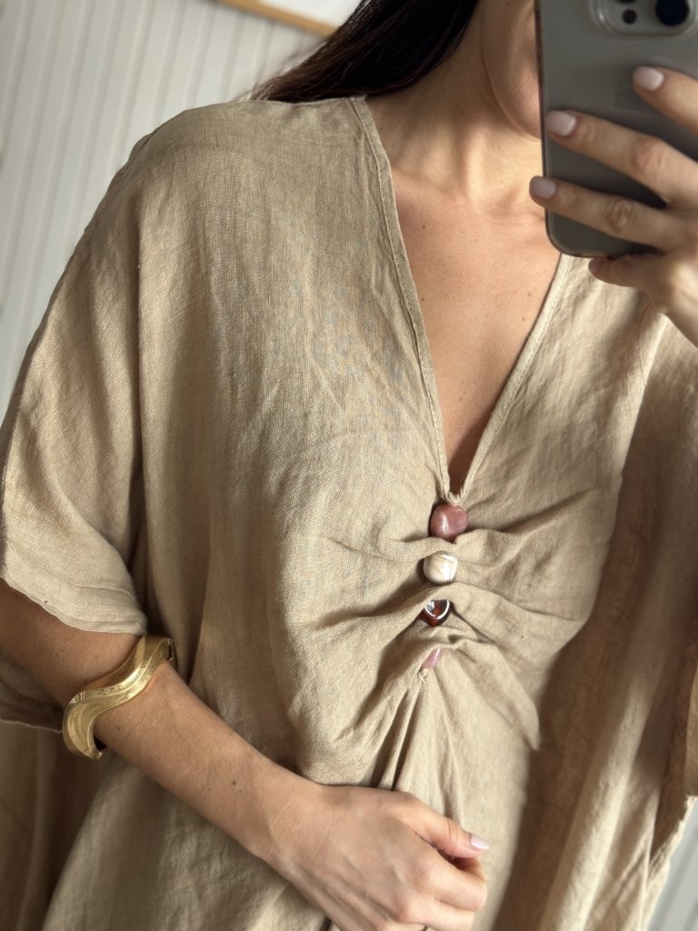 VESTIDO CARLO BEIGE 100% LINO - Image 2