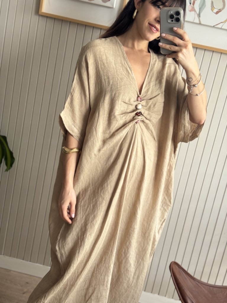 VESTIDO CARLO BEIGE 100% LINO - Image 3