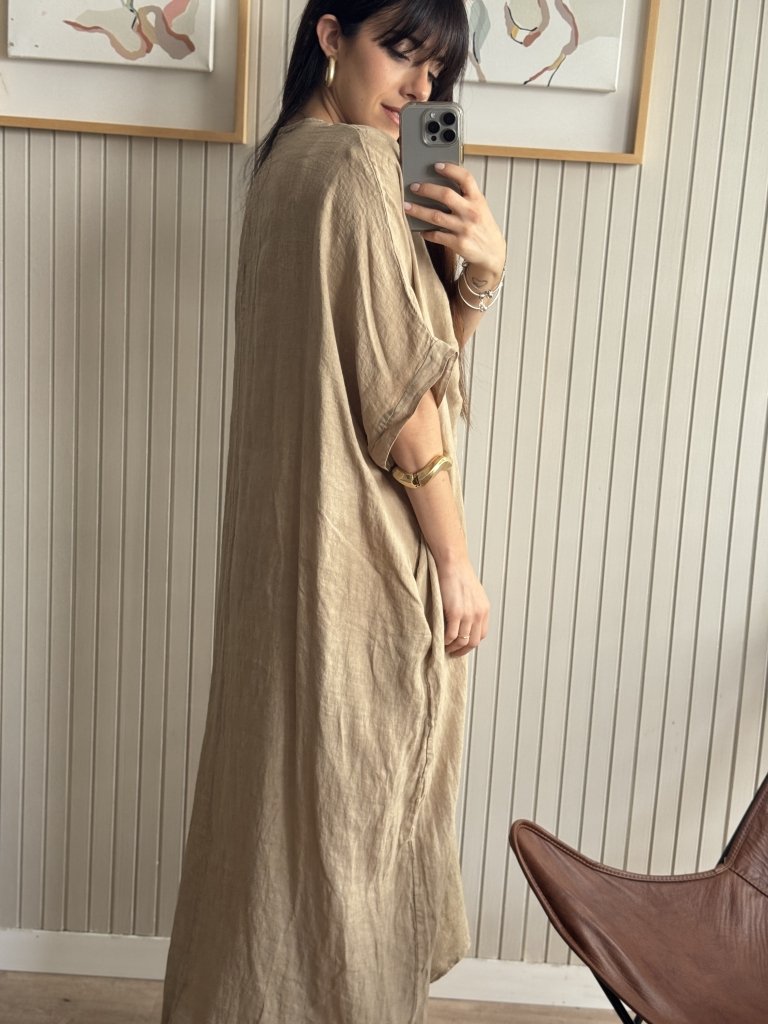VESTIDO CARLO BEIGE 100% LINO - Image 4