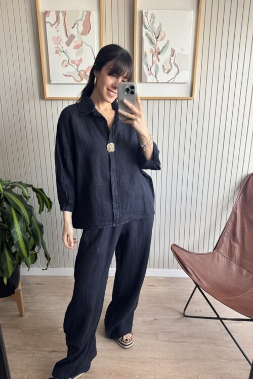 Alternative view of BLUSA BROER BLUE 100% LINO