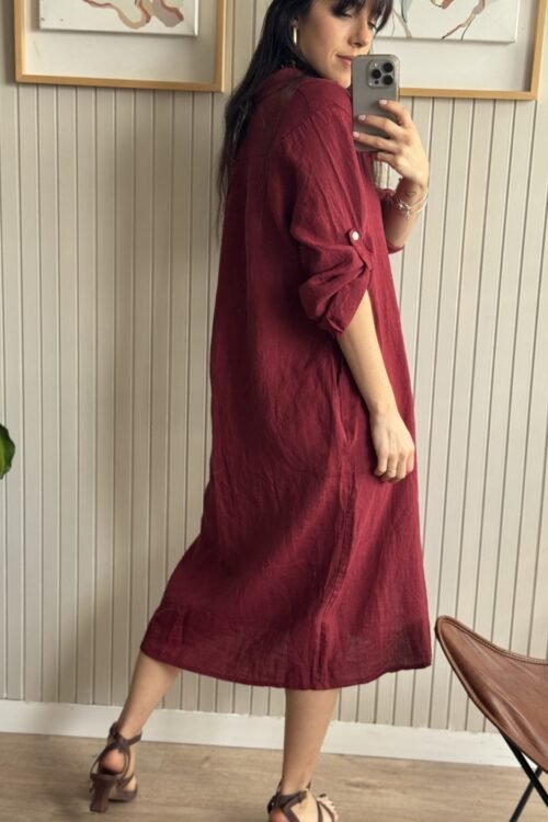 Alternative view of VESTIDO CAMISERO TEJA 100% LINO