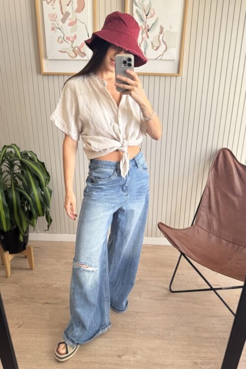 Alternative view of JEAN WIDE LEG CHERRY CLA