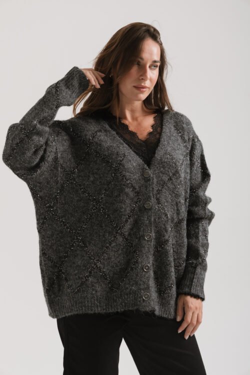 Alternative view of CARDIGAN BOW GREY