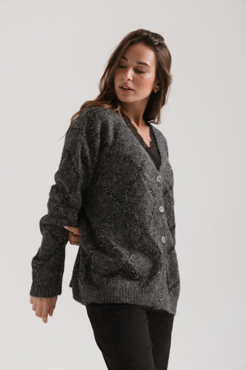 CARDIGAN BOW GREY
