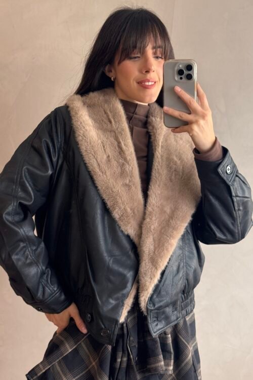 CAMPERA BOMBER PIEL NEGRA