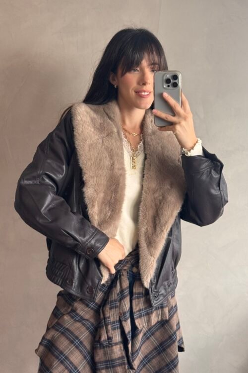 Alternative view of CAMPERA BOMBER PIEL CHOCO